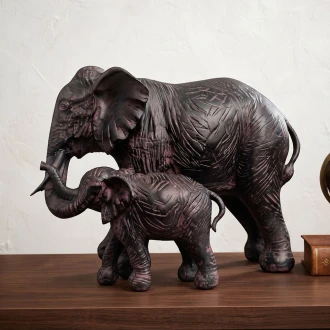 Dunlem Resin Mother and Baby Elephant Figurine (24.5 x 36.5 x 17.5 cm)
