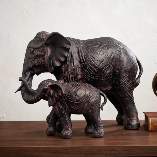 Dunlem Resin Mother and Baby Elephant Figurine (24.5 x 36.5 x 17.5 cm)