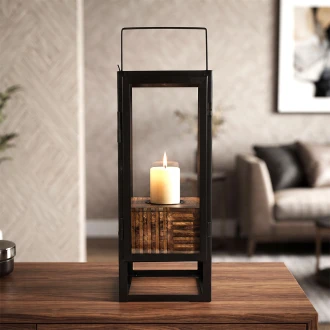 Candlelight 100% Forest Stewardship Council Mango Wood Bryant Medium Lantern (W: 25.4cm x D: 25.4cm x H:43.2cm)