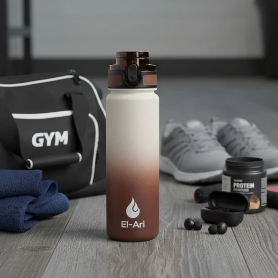 El-Ari Vibrant Gradient Water Bottle, BPA-Free Durable Plastic – Leak-Proof, Lightweight & Travel-Ready, 500ml, Brown