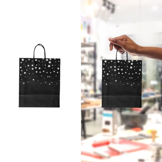 VZ Black Paper Gift Bags with White Star Patterns - 23cm H x 8cm L x 18cm W - Small, GBGSTAR-BLCK Shop quality VZ Black Paper Gift Bags with White Star Patterns - 23cm H x 8cm L x 18cm W - Small in Kenya from vituzote.com Shop in-store or online and get countrywide delivery!