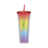 Gleamy Studded Double-Walled Tumbler with Lid and Straw -  Gradient, 710ml