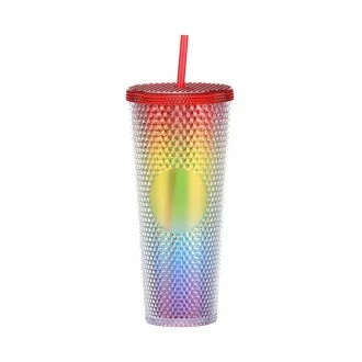 Gleamy Studded Double-Walled Tumbler with Lid and Straw -  Gradient, 710ml