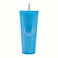 Gleamy Studded Double-Walled Tumbler with  Lid and Straw - Iridescent Blue  