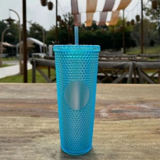 Gleamy Studded Double-Walled Tumbler with  Lid and Straw - Iridescent Blue  