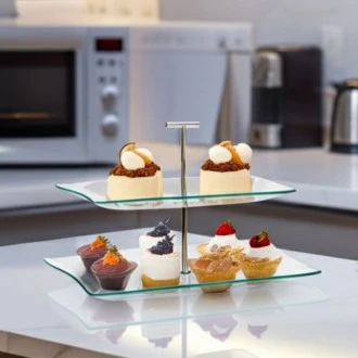 Utopia Aura 2 Tiered Rectangular Glass Plate, (30 x 20.5cm, 16 x 14cm)