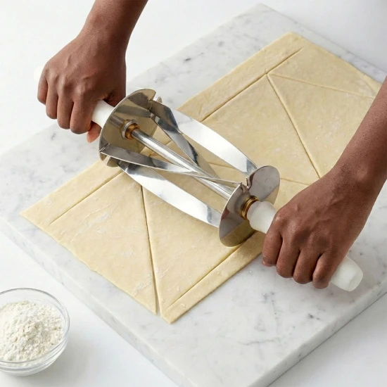 Rolling Croissant Cutter Roller, Stainless Steel & Pastry Dough Slicer - Medium 49cm/19.29inch