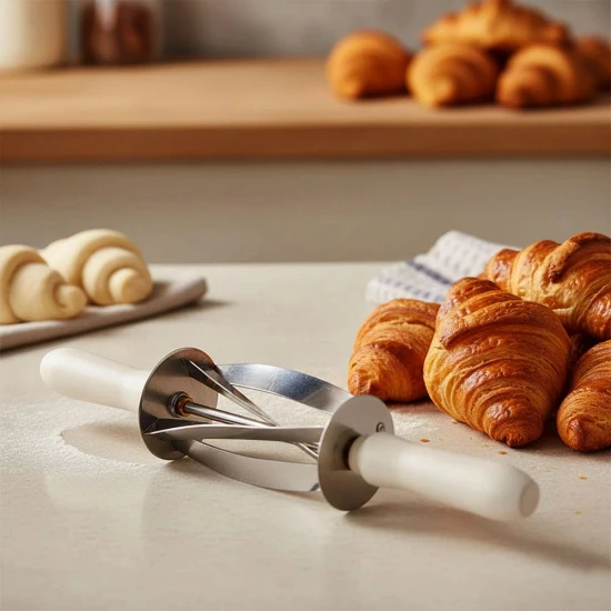 Rolling Croissant Cutter Roller, Stainless Steel & Pastry Dough Slicer - Medium 49cm/19.29inch