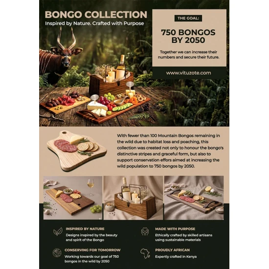 Bongo QP Grainline Serving Board - Natural & Chocolate (L: 47cm x D: 24cm)