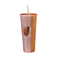 Gleamy Studded Double-Walled Tumbler with Lid and Straw - Iridescent Copper Coated, 710 ml