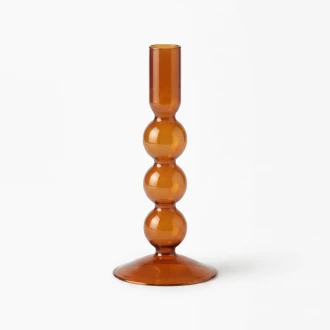  Candleight Glass Bubble Taper Candleholder, 18cm - Amber