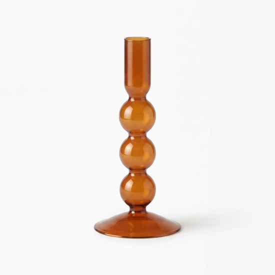  Candleight Glass Bubble Taper Candleholder, 18cm - Amber