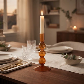  Candleight Glass Bubble Taper Candleholder, 18cm - Amber