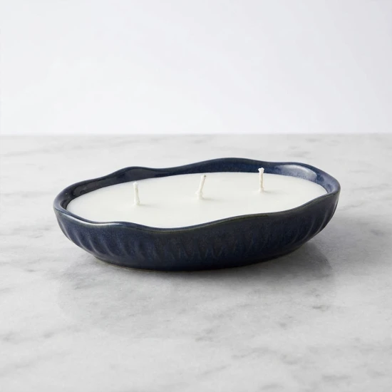 Dunlem Global Medium Oval Candle with Wavy Edge , Blue - Sage & Black Pepper