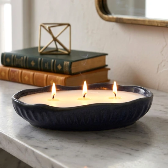 Dunlem Global Medium Oval Candle with Wavy Edge , Blue - Sage & Black Pepper