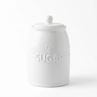 Dunelm Ceramic Embossed Heart Sugar Storage Jar, 12cm  - White