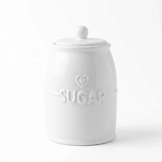 Dunelm Ceramic Embossed Heart Sugar Storage Jar, 12cm  - White