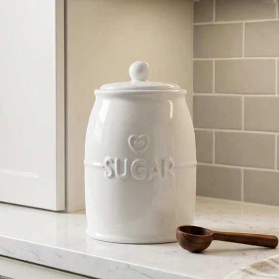 Dunelm Ceramic Embossed Heart Sugar Storage Jar, 12cm  - White