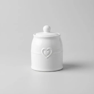 Dunelm Ceramic Embossed Heart Sugar Storage Jar, 8cm  - White