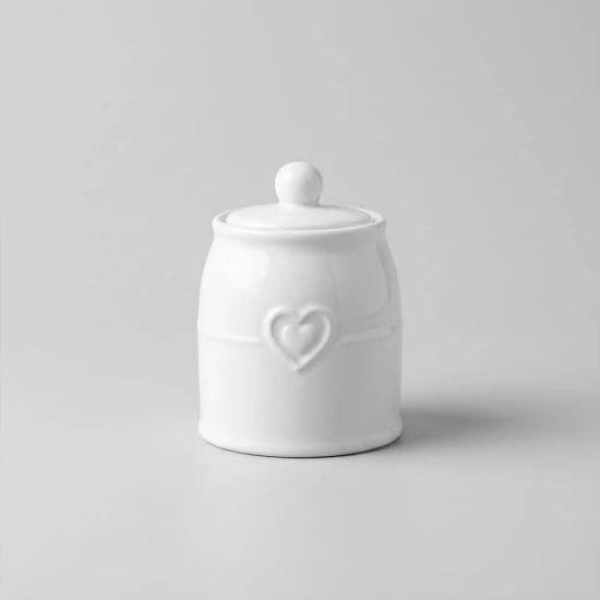 Dunelm Ceramic Embossed Heart Sugar Storage Jar, 8cm  - White