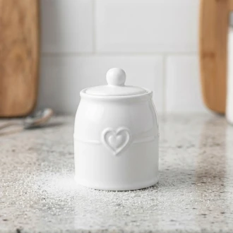 Dunelm Ceramic Embossed Heart Sugar Storage Jar, 8cm  - White