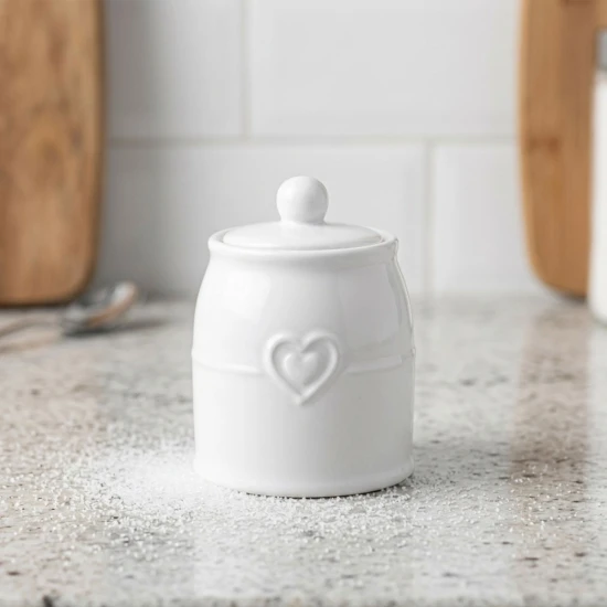 Dunelm Ceramic Embossed Heart Sugar Storage Jar, 8cm  - White