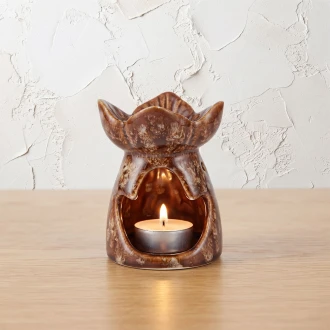 Candlight Oil Burner Cream Gloss Reactive Glaze Finish with Circle cut outs