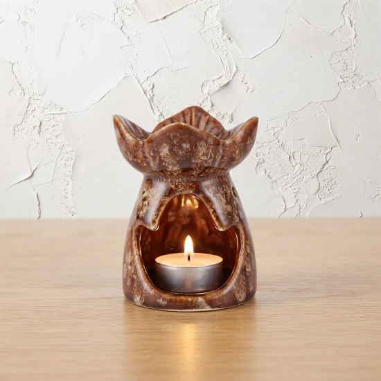 Candlight Oil Burner Cream Gloss Reactive Glaze Finish with Circle cut outs