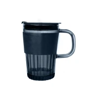 Diamond Glass Coffee Sipper Mug with leather grip, Black