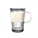 Diamond Borosilicate Glass Coffee Sipper Mug with leather grip, Cream