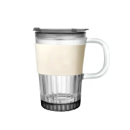 Diamond Borosilicate Glass Coffee Sipper Mug with leather grip, Cream