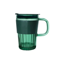 Diamond Glass Coffee Sipper Mug  with leather grip - Green