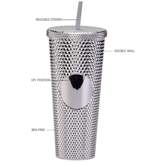 Shop quality Gleamy Studded Double-Walled Tumbler with  Lid and Straw - Silver, 710 ml in Kenya from vituzote.com Shop in-store or online and get countrywide delivery!