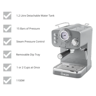 Swan Retro Pump Espresso Coffee Machine - Grey