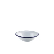 Neville Genware Enamel Bowl White with Blue Rim 16cm/ 6.25"