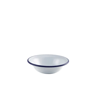 Neville Genware Enamel Bowl White with Blue Rim 16cm/ 6.25"