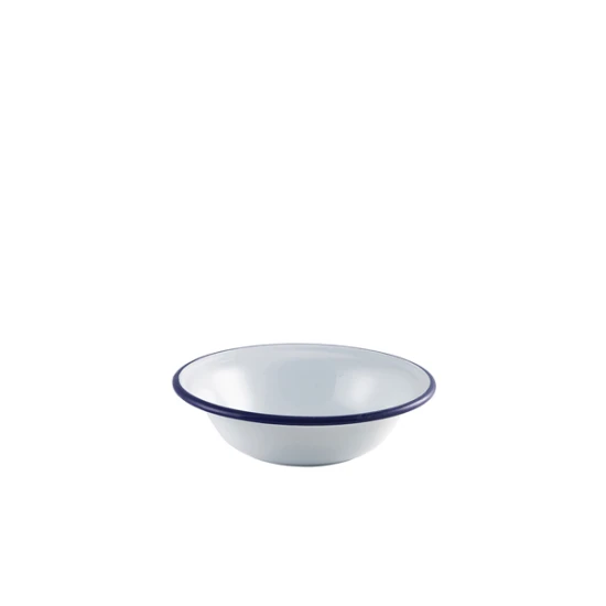 Neville Genware Enamel Bowl White with Blue Rim 16cm/ 6.25"