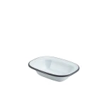 Neville Genware Enamel Rect. Pie Dish White with Grey Rim 16cm