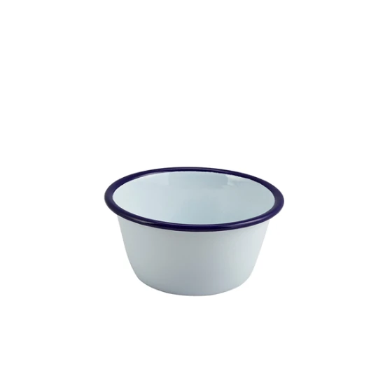 Neville Genware Enamel Round Deep Pie Dish, White & Blue 