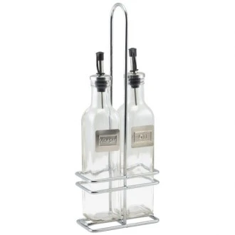 Neville Genware Square Glass Oil & Vinegar With Chrome Stand