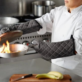 Neville Genware Flame Retardant 17" Black Professional Oven Mitts (Pair) 17" (L)