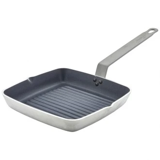 Neville Genware Non Stick Teflon Aluminium Square Ribbed Skillet, 24cm