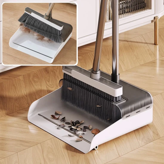 Easy Housewares Broom Set with matching broom & dustpan - White
