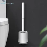 Easy Household Plastic Bathroom Cleaning Toilet Brush and Holder - White