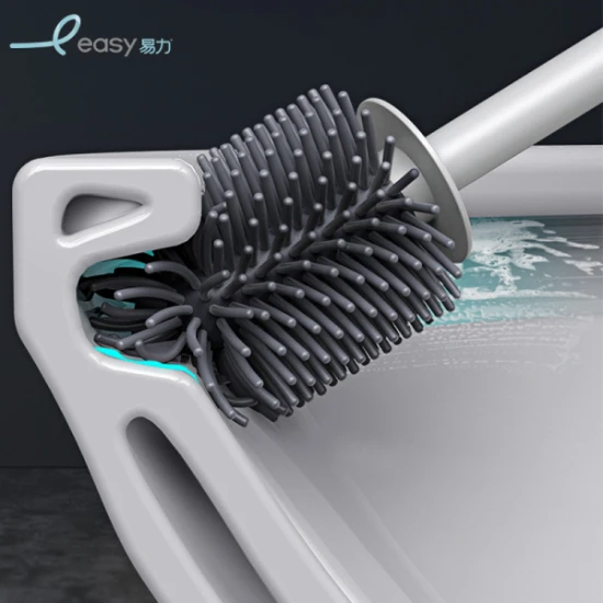 Easy Household Plastic Bathroom Cleaning Toilet Brush and Holder - White