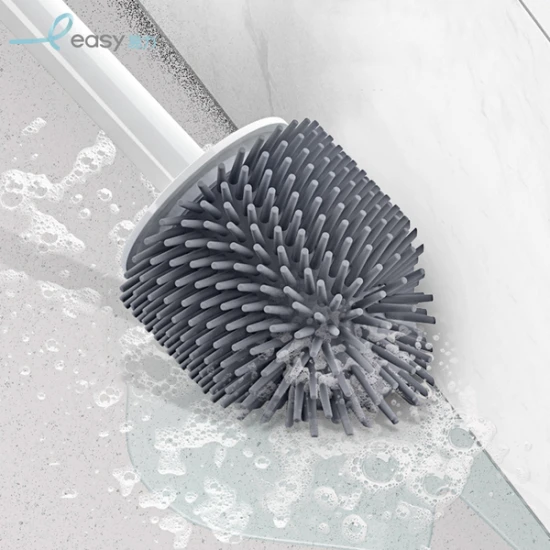 Easy Household Plastic Bathroom Cleaning Toilet Brush and Holder - White