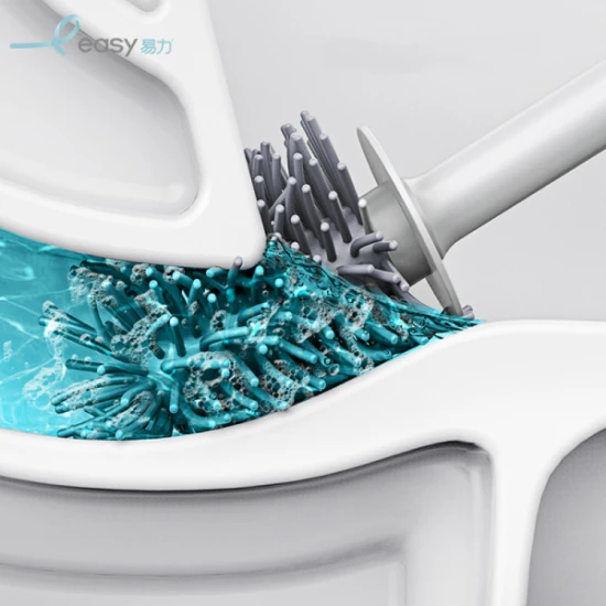 Easy Household Plastic Bathroom Cleaning Toilet Brush and Holder - White