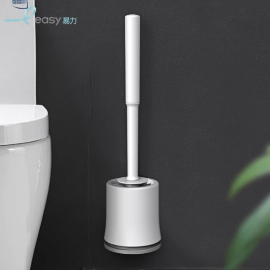 Easy Household Plastic Bathroom Cleaning Toilet Brush and Holder - White
