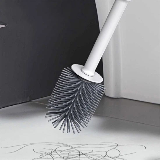 Easy Household Plastic Bathroom Cleaning Toilet Brush and Holder - White