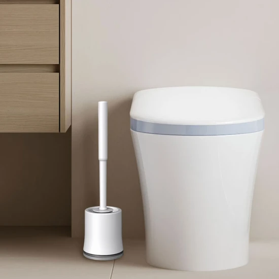 Easy Household Plastic Bathroom Cleaning Toilet Brush and Holder - White